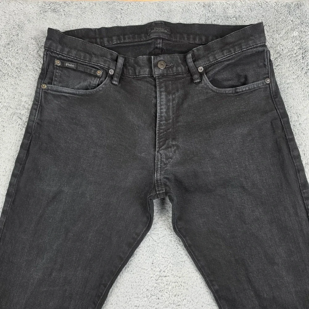 Polo Ralph Lauren Varick Slim Straight Jeans Mens 32x32 Black Faded Denim Pants